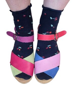 Multicolor Leather Crisscross Sandals - Pink, Blue & Green